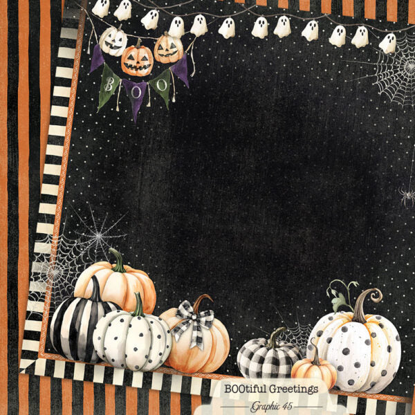 Graphic 45 - BOOtiful Greetings Collection - 12 x 12 Double Sided Paper - Pumpkin Layout