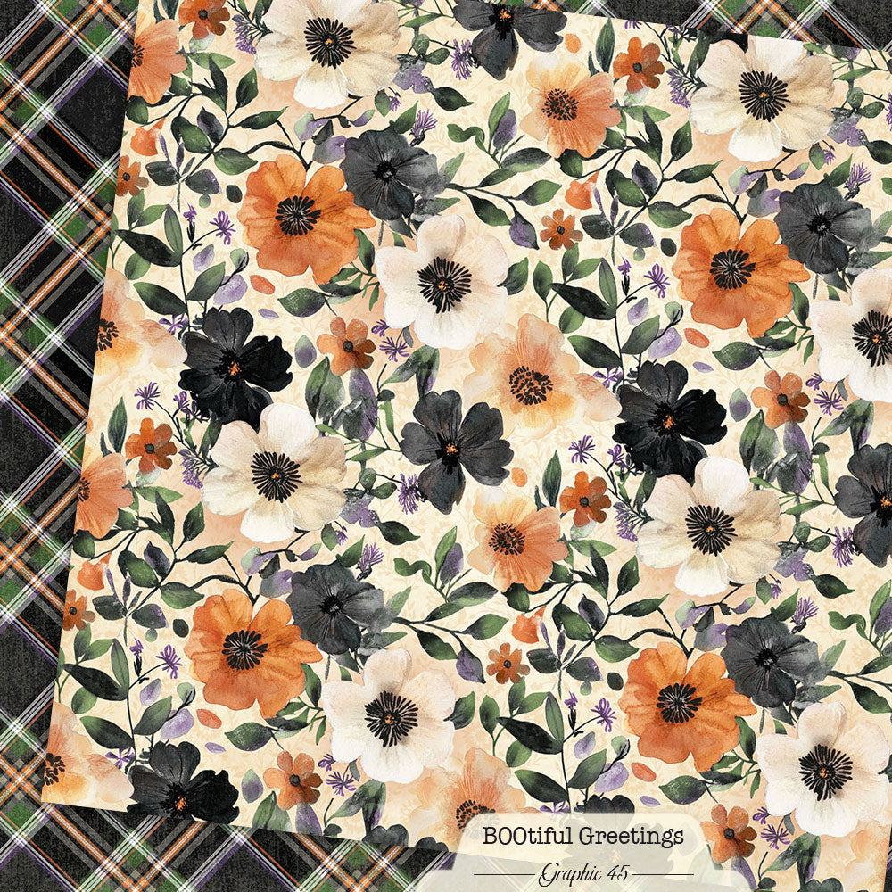 Graphic 45 - BOOtiful Greetings Collection - 12 x 12 Double Sided Paper - Floral And Plaid