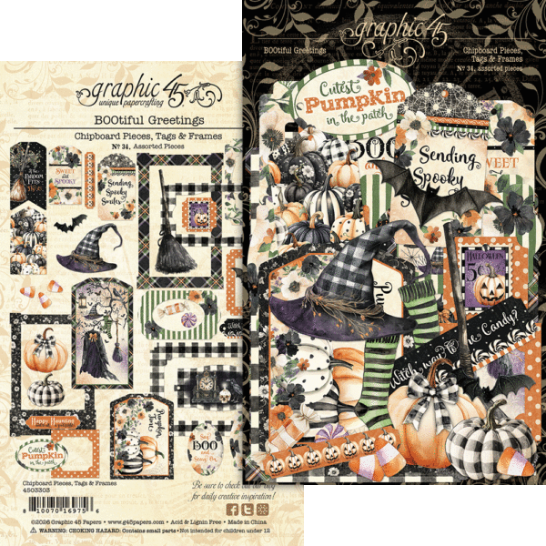 Graphic 45 - BOOtiful Greetings Collection -Chipboard Embellishments - Tags And Frames