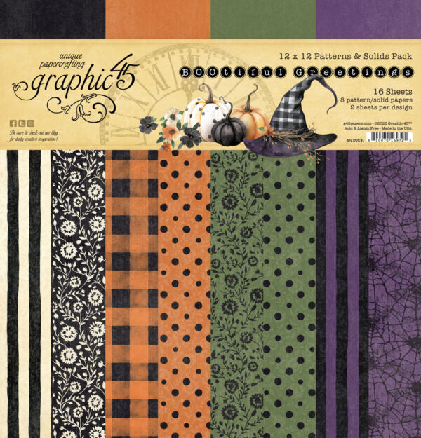 Graphic 45 - BOOtiful Greetings Collection - 12 x 12 Patterns And Solids Pack