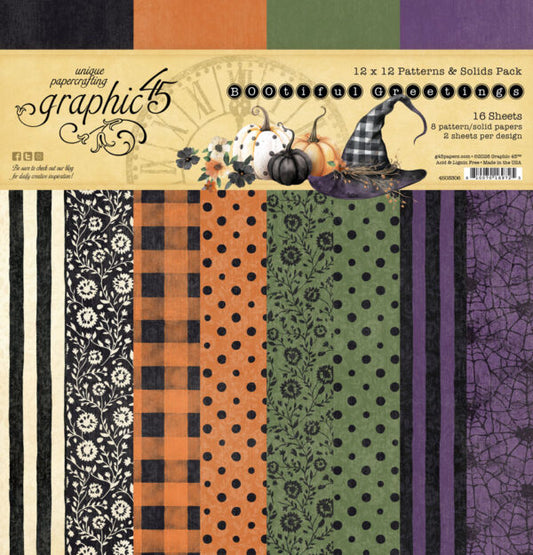 Graphic 45 - BOOtiful Greetings Collection - 12 x 12 Patterns And Solids Pack