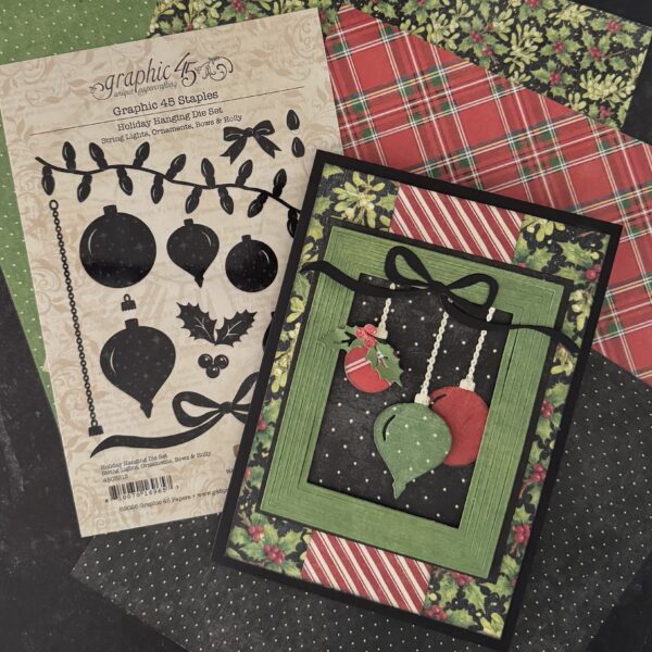 Graphic 45 - Staples Embellishments Collection - Metal Dies - Holiday Hanging Die Set - String Lights, Ornaments, Bows & Holly