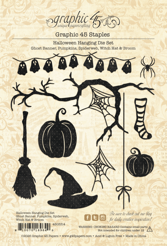 Graphic 45 - Staples Embellishments Collection - Metal Dies - Halloween Hanging Set