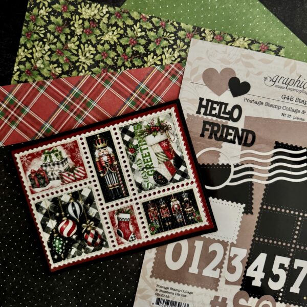 Graphic 45 - Staples Embellishments Collection - Metal Dies - Postage Stamp Collage And Numbers