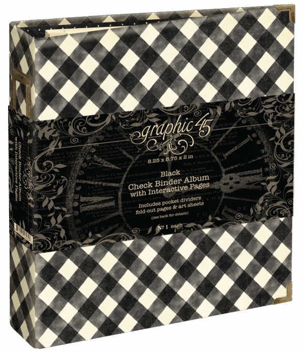 Graphic 45 - Binder Album With Interactive Pages - Black Check