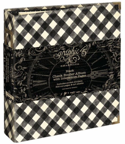 Graphic 45 - Binder Album With Interactive Pages - Black Check