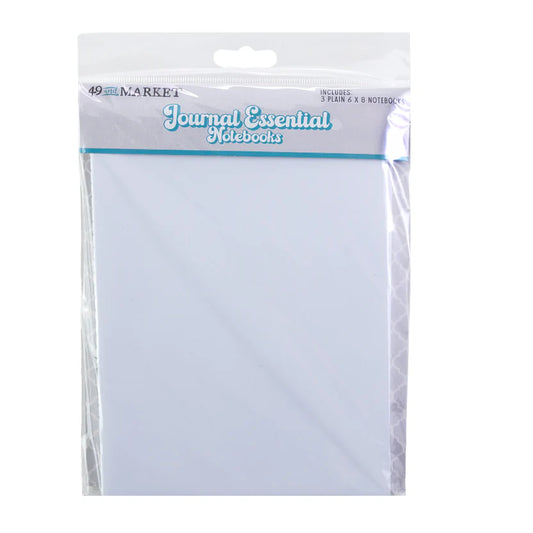 A package of 3 packs of 6 x 8 Journal Essential Notebooks by 49 Market, shown in clear plastic packaging with a white header card.