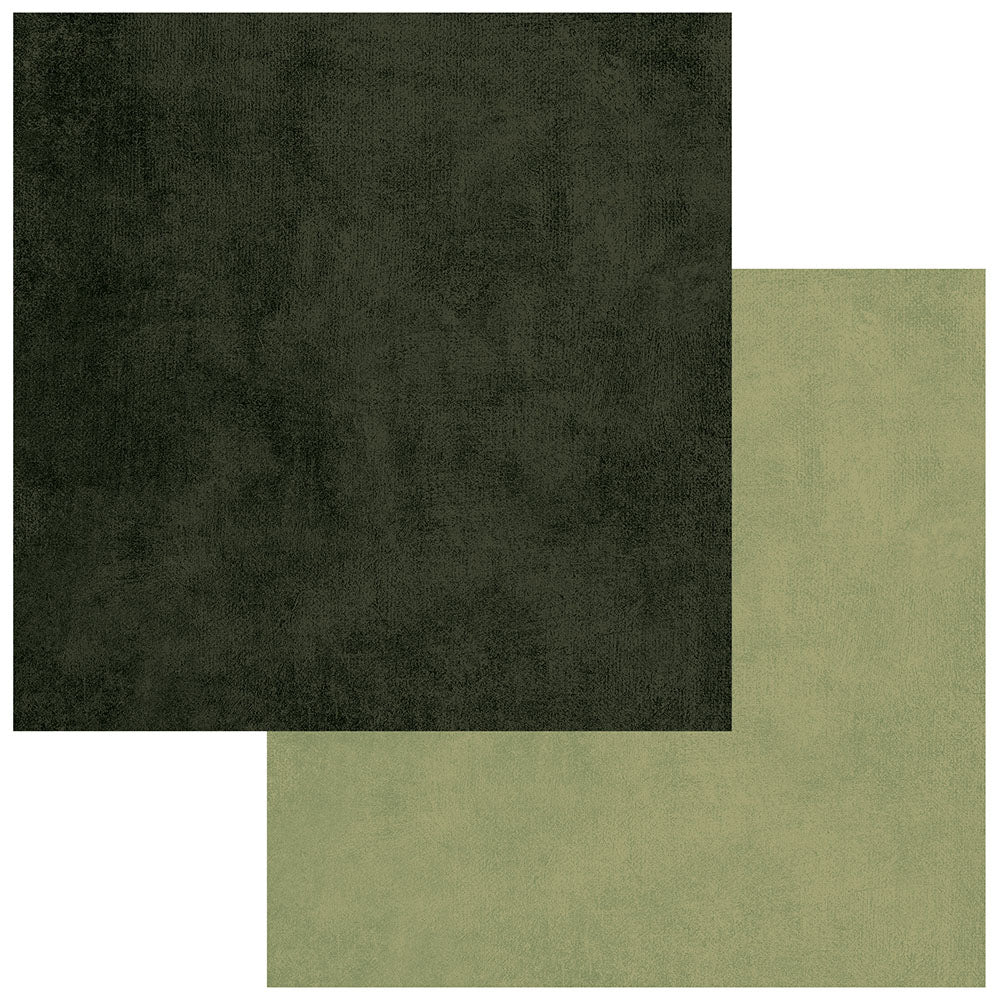 Two square samples of dark green and olive green fabric textures.