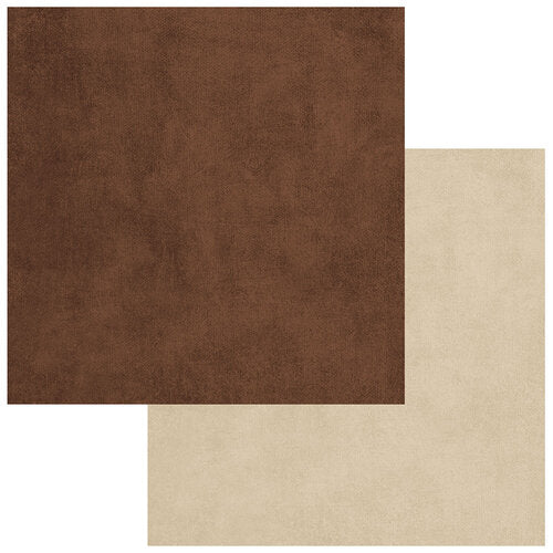 Two square samples of brown and beige fabric on a white background