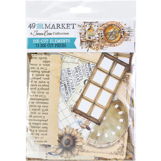 Packaging of die-cut elements with a window design and text on a white background