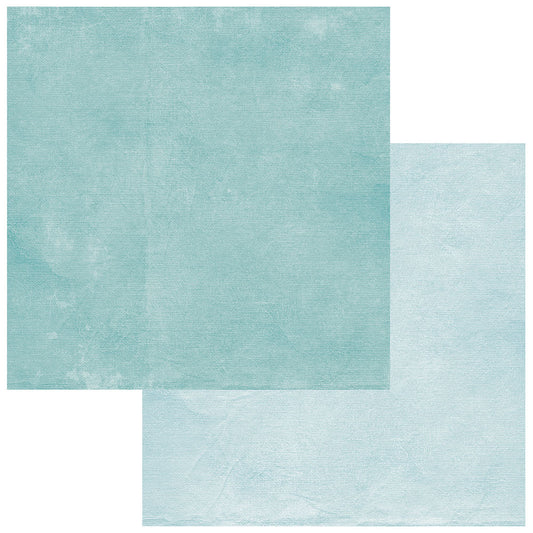 Two overlapping square swatches of textured fabric or paper in a pale aqua/mint color on a white background.