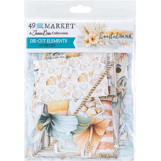 Packaging of 49 and Market die-cut elements with coastal theme