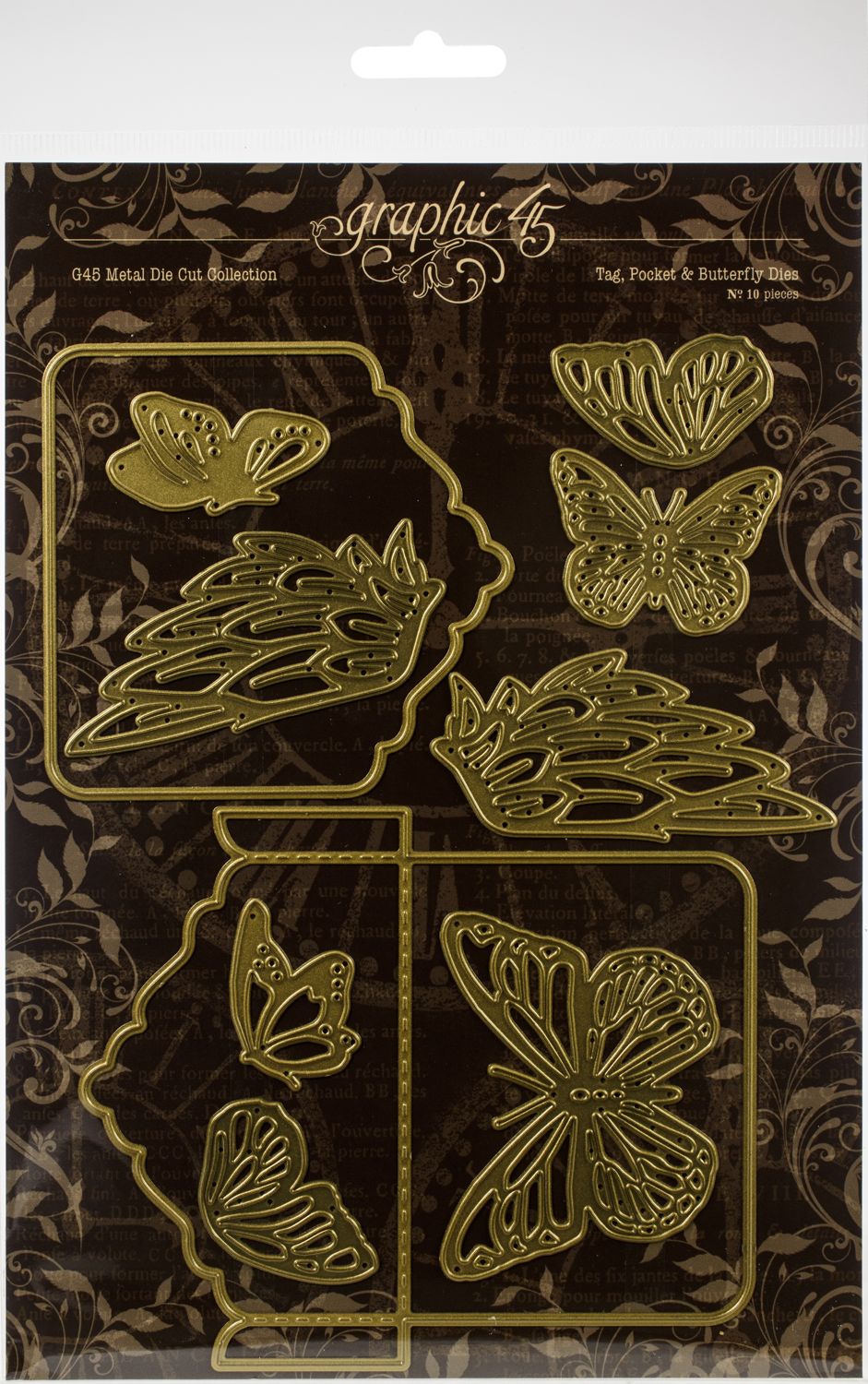 Graphic 45 - Staples Embellishments Collection - Metal Dies - Tag, Pocket and Butterfly