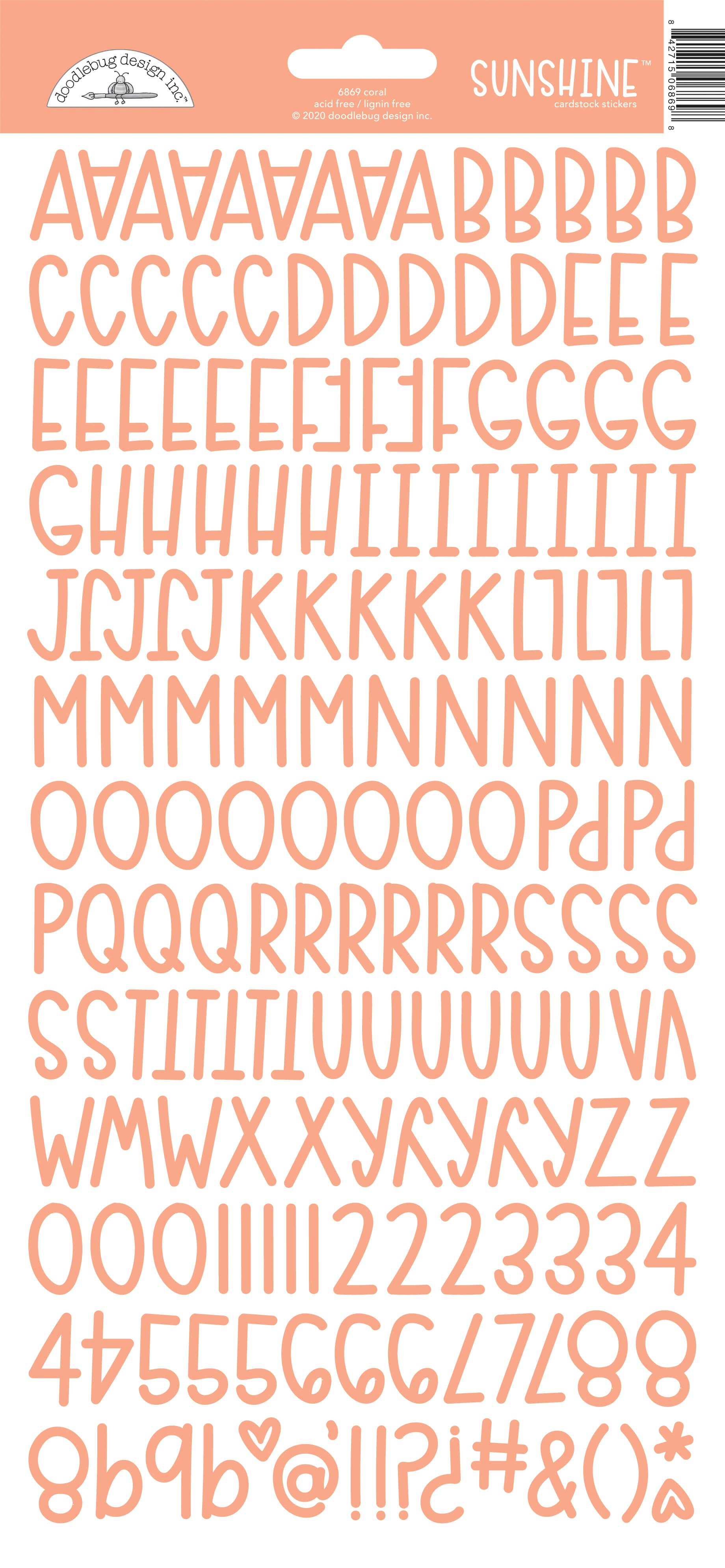 Set of cardstock coral letter  and number stickers on a white background 