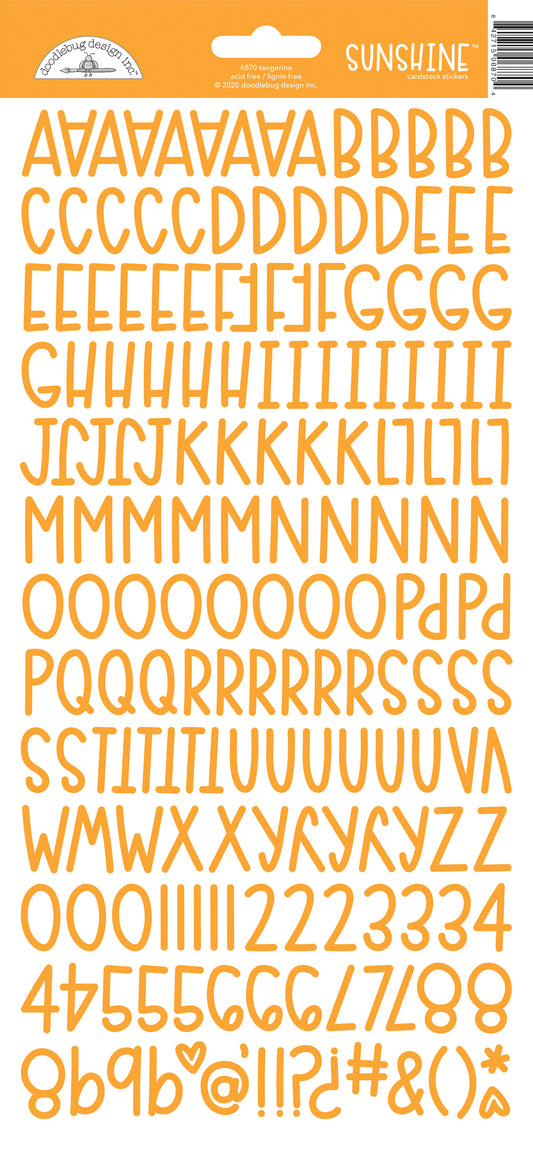Alphabet stickers with an orange color scheme on a white background