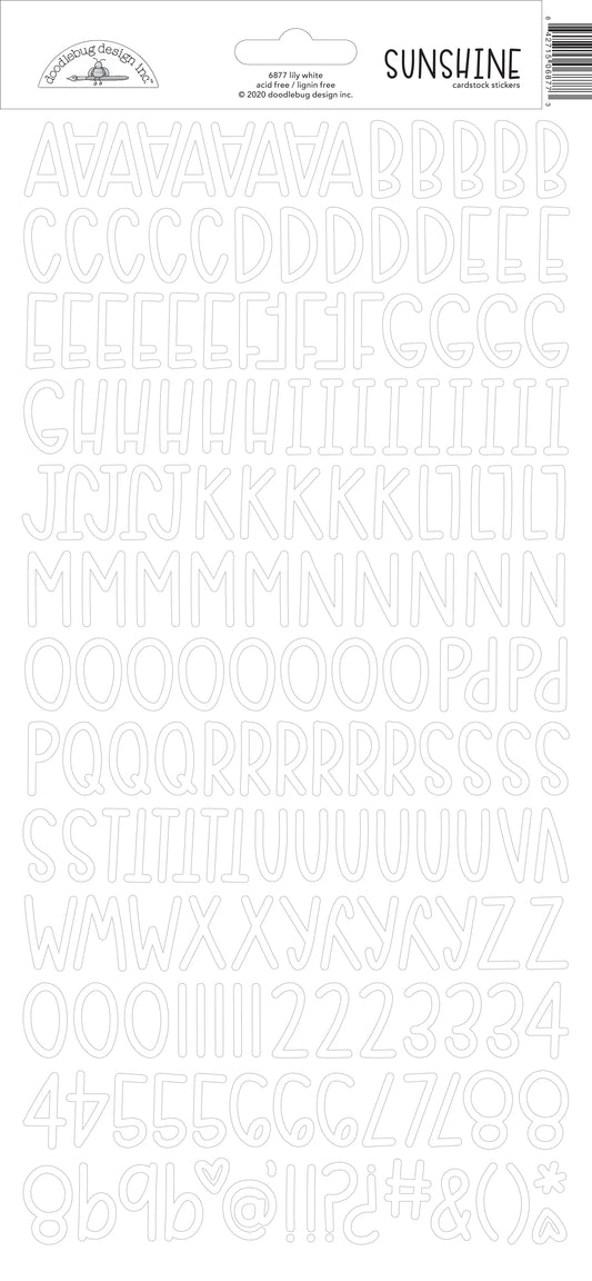 White cardstock alphabet stickers and numbers