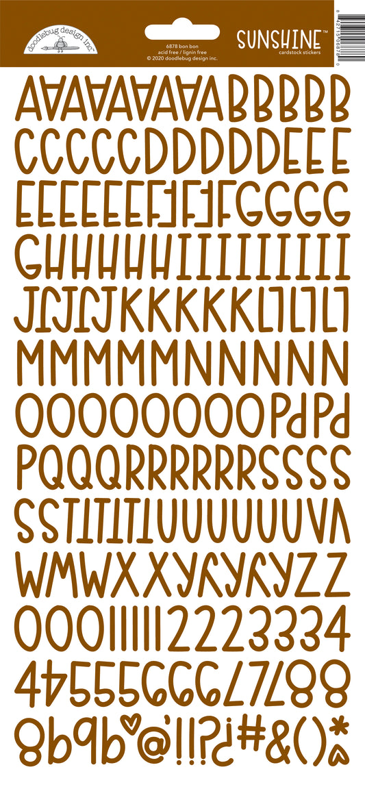 Brown Alphabet and number stickers on a white background