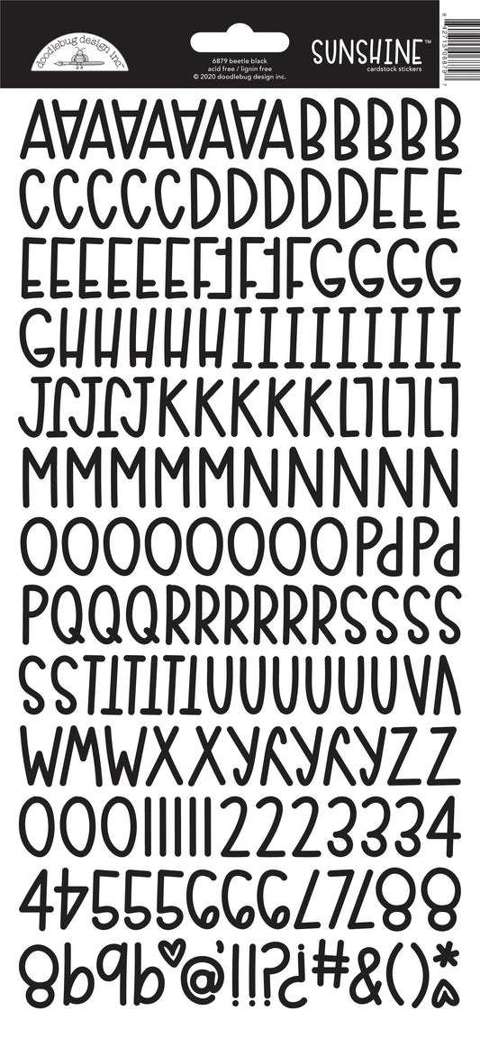 Black lettering stickers on a white background