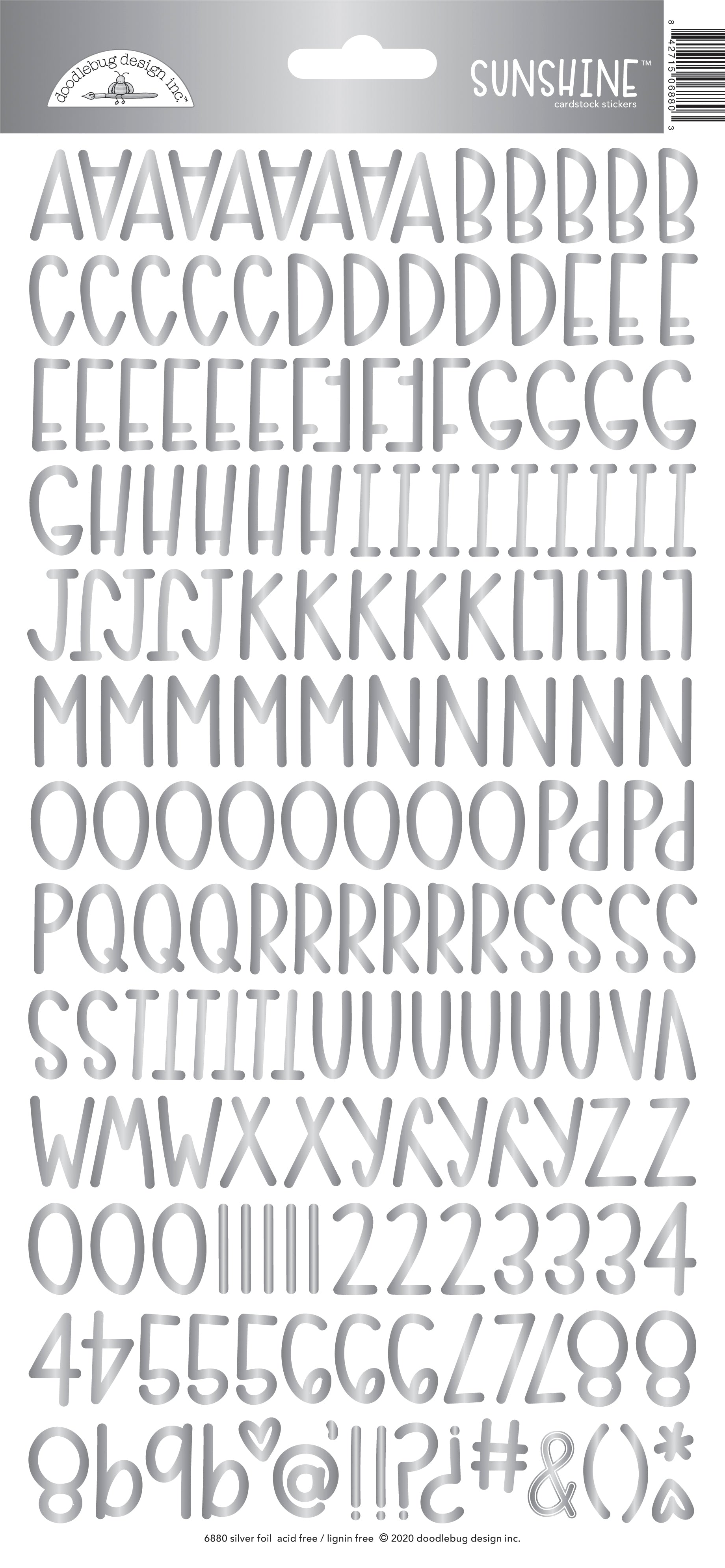 Silver Alphabet and number stickers  on a white background