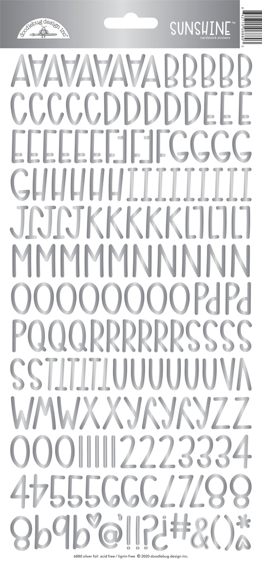 Silver Alphabet and number stickers  on a white background