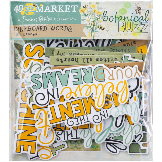 49 and Market - Botanical Buzz Collection - Chipboard Words Set