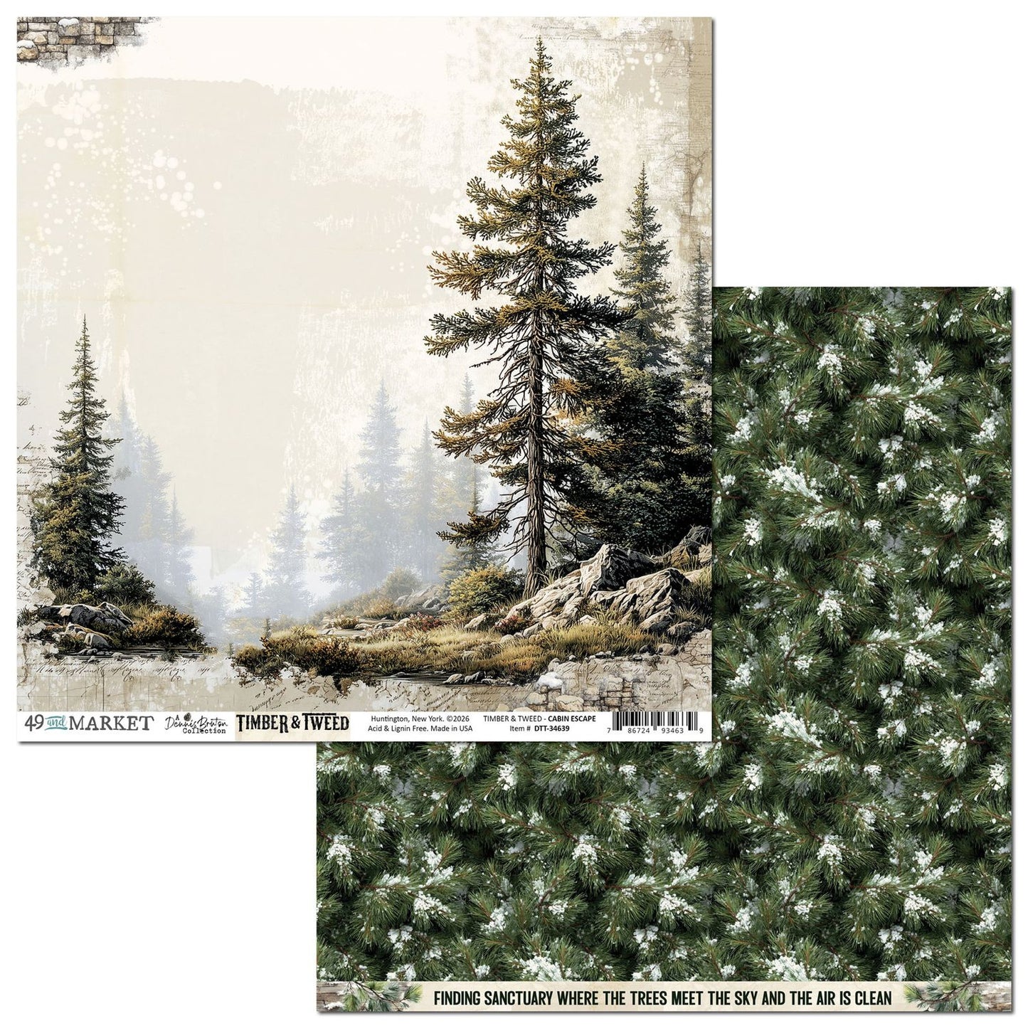 49 and Market - Timber And Tweed Collection - 12 x 12 Double Sided Paper - Cabin Escape