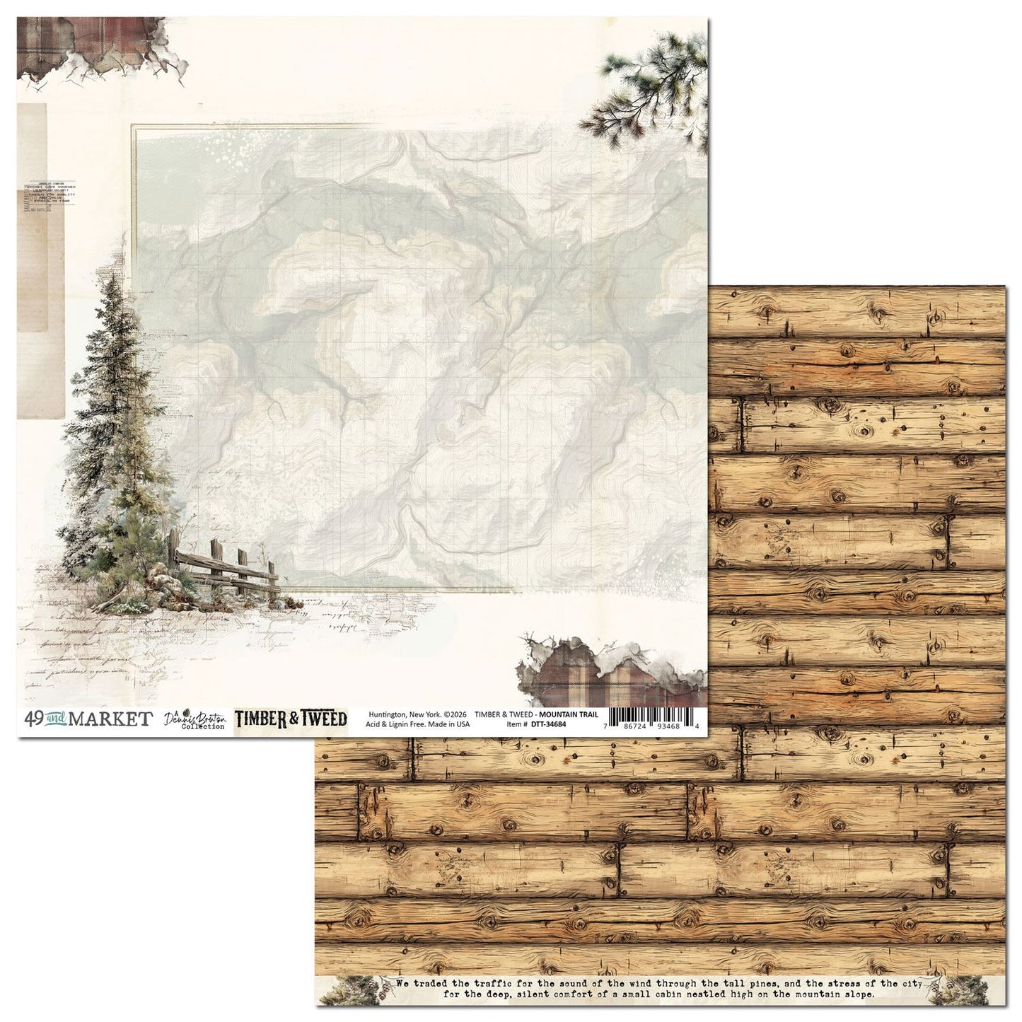 49 and Market - Timber And Tweed Collection - 12 x 12 Double Sided Paper - Mountain Trail