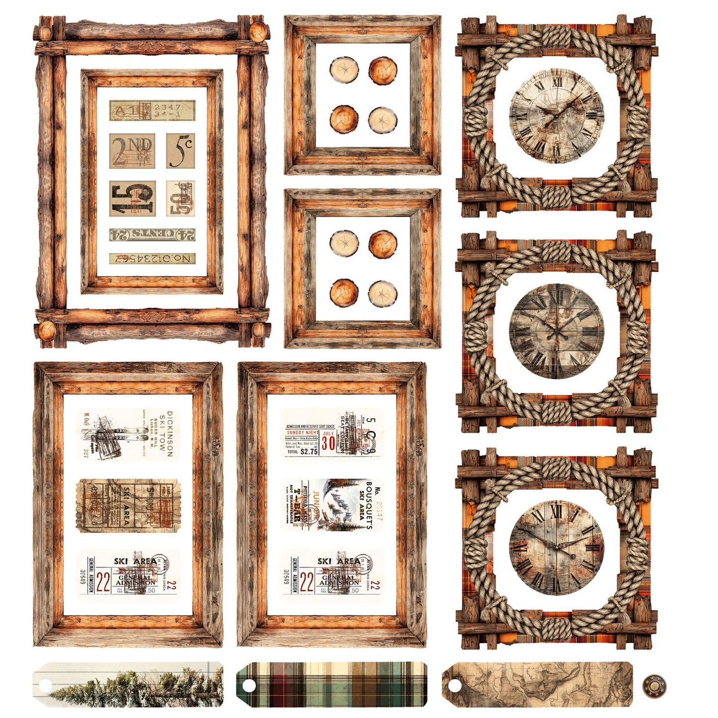 49 and Market - Timber And Tweed Collection - Die-Cut Ephemera and Frames