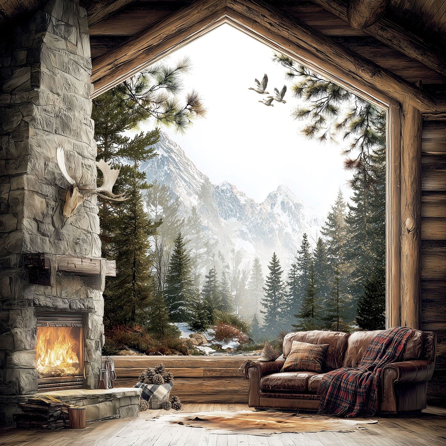 49 and Market - Timber And Tweed Collection - 12 x 12 Double Sided Paper - Fireplace