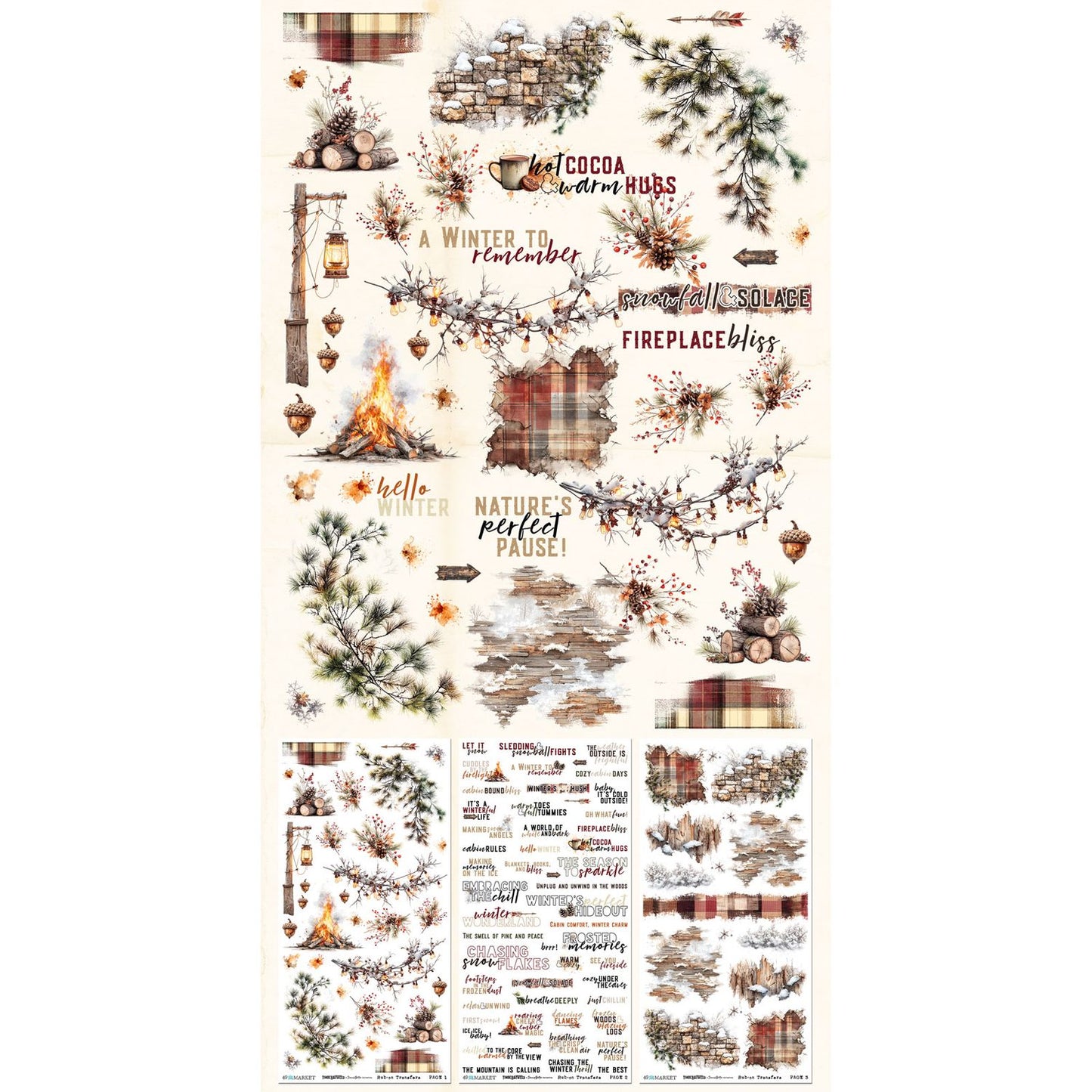 49 and Market - Timber & Tweed Collection - Essentials Rub-On Transfer Set 6" x 12"