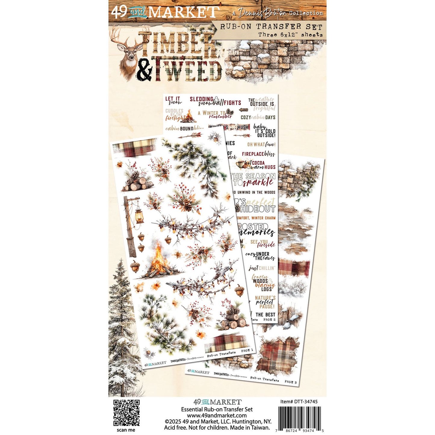 49 and Market - Timber & Tweed Collection - Essentials Rub-On Transfer Set 6" x 12"