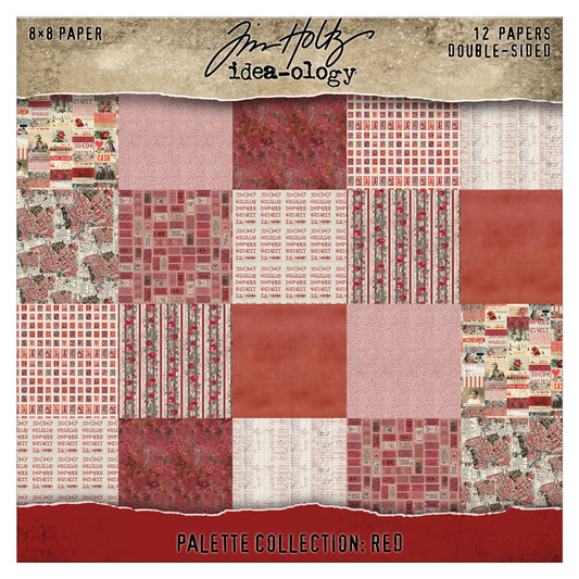 Packaging of Tim Holtz Idea-ology paper collection with red and brown patterns.