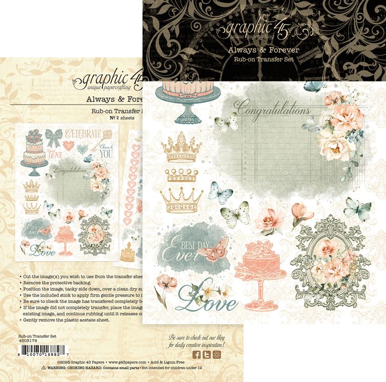 Graphic 45 - Always & Forever Collection - Rub-On Transfers