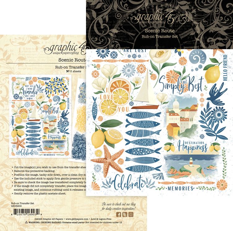 Graphic 45 - Scenic Route Collection - Rub-On Transfers