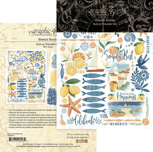 Graphic 45 - Scenic Route Collection - Rub-On Transfers