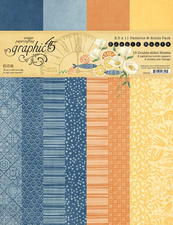 Graphic 45 - Scenic Route Collection - 8-1/2" x 11" Patterns & Solids Pack