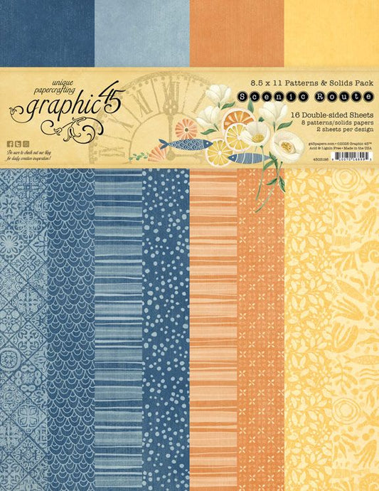Graphic 45 - Scenic Route Collection - 8-1/2" x 11" Patterns & Solids Pack