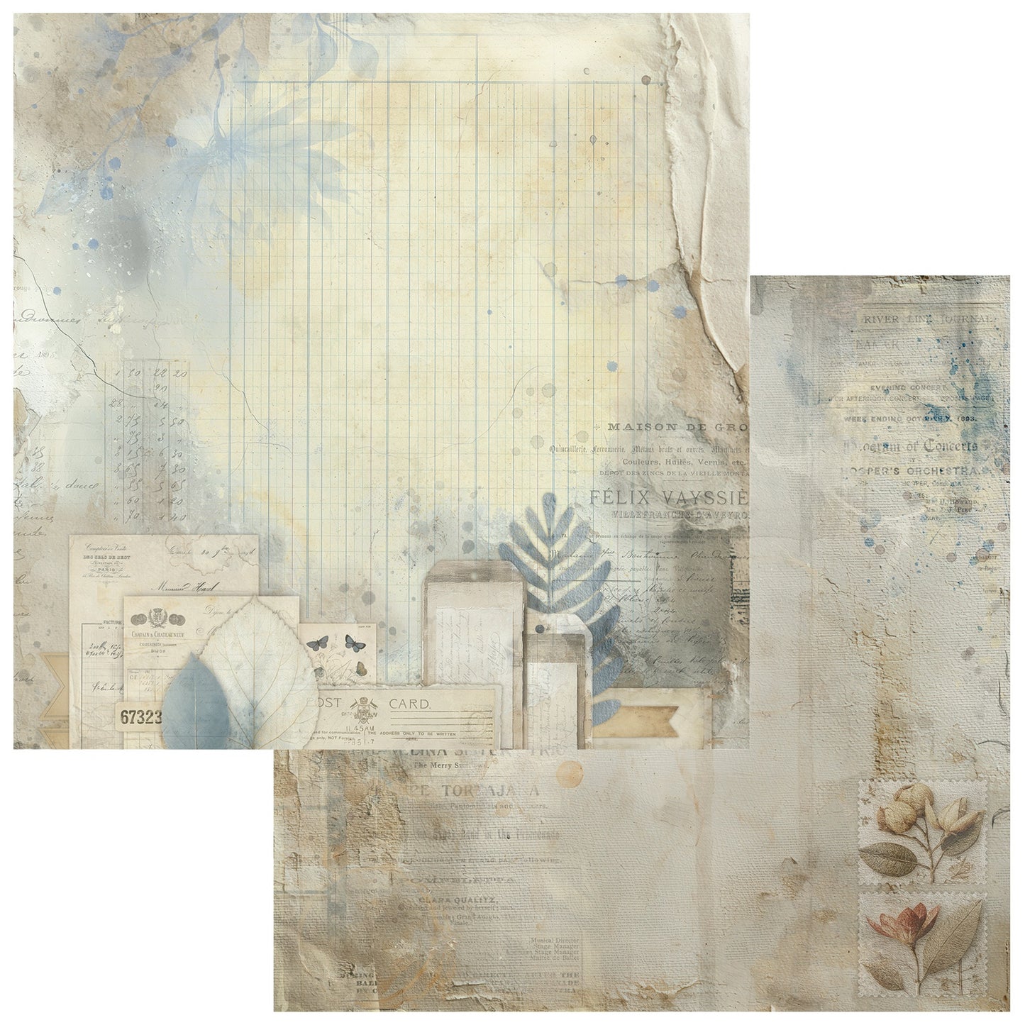 49 And Market - Faded Memory Lane Collection - 12 x 12 Double Sided Paper - Collected Ephemera