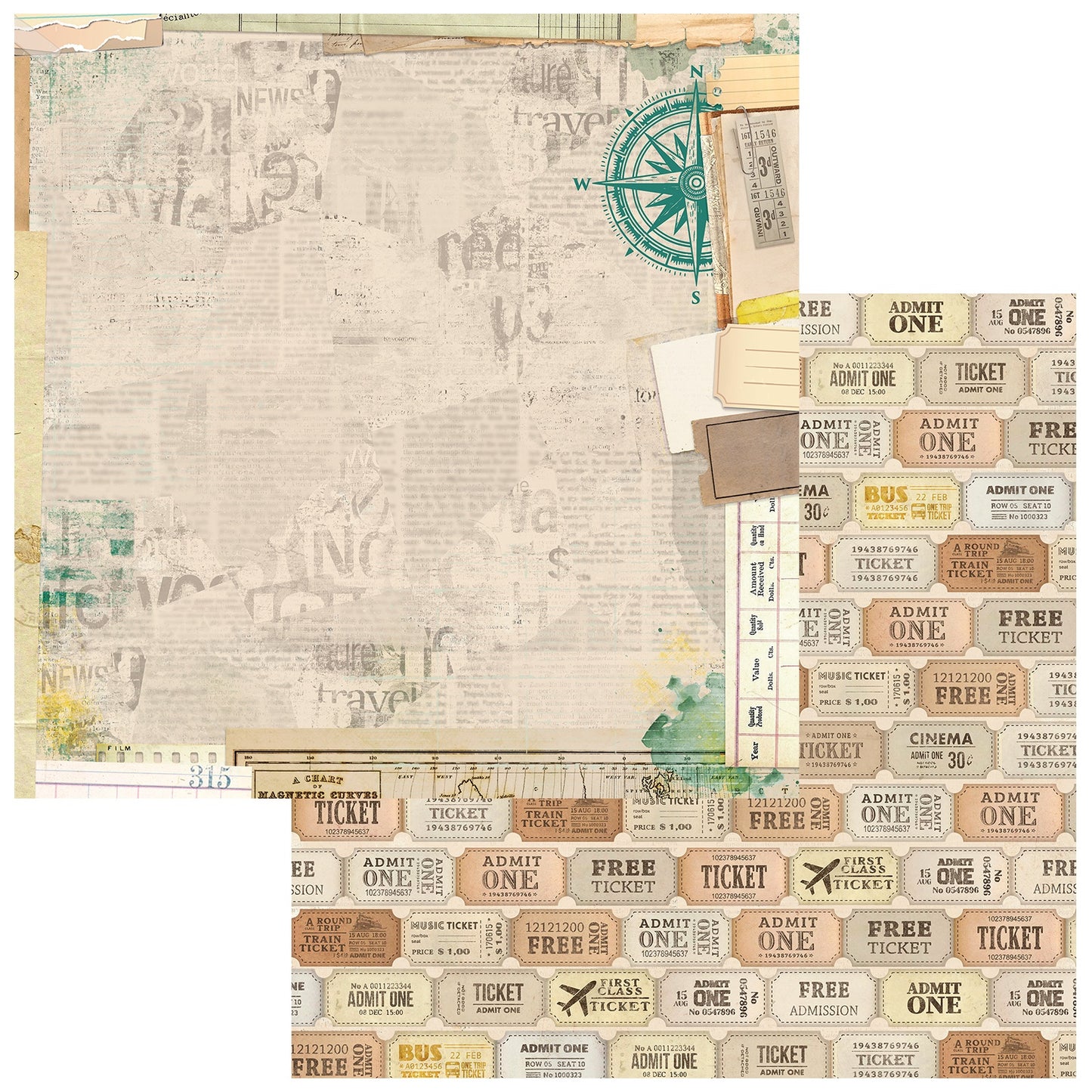 49 And Market - Travel Diaries Collection - 12 x 12 Double Sided Paper - Travel Notes