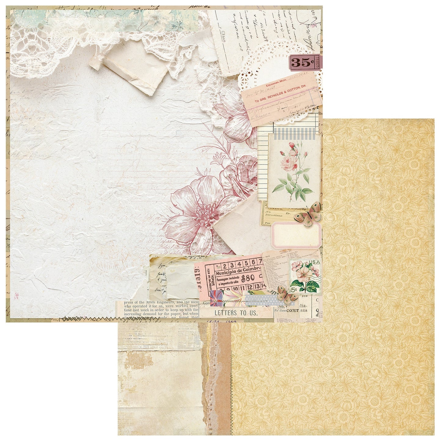 49 And Market - From The Garden Collection - 12 x 12 Double Sided Paper - Rosewater