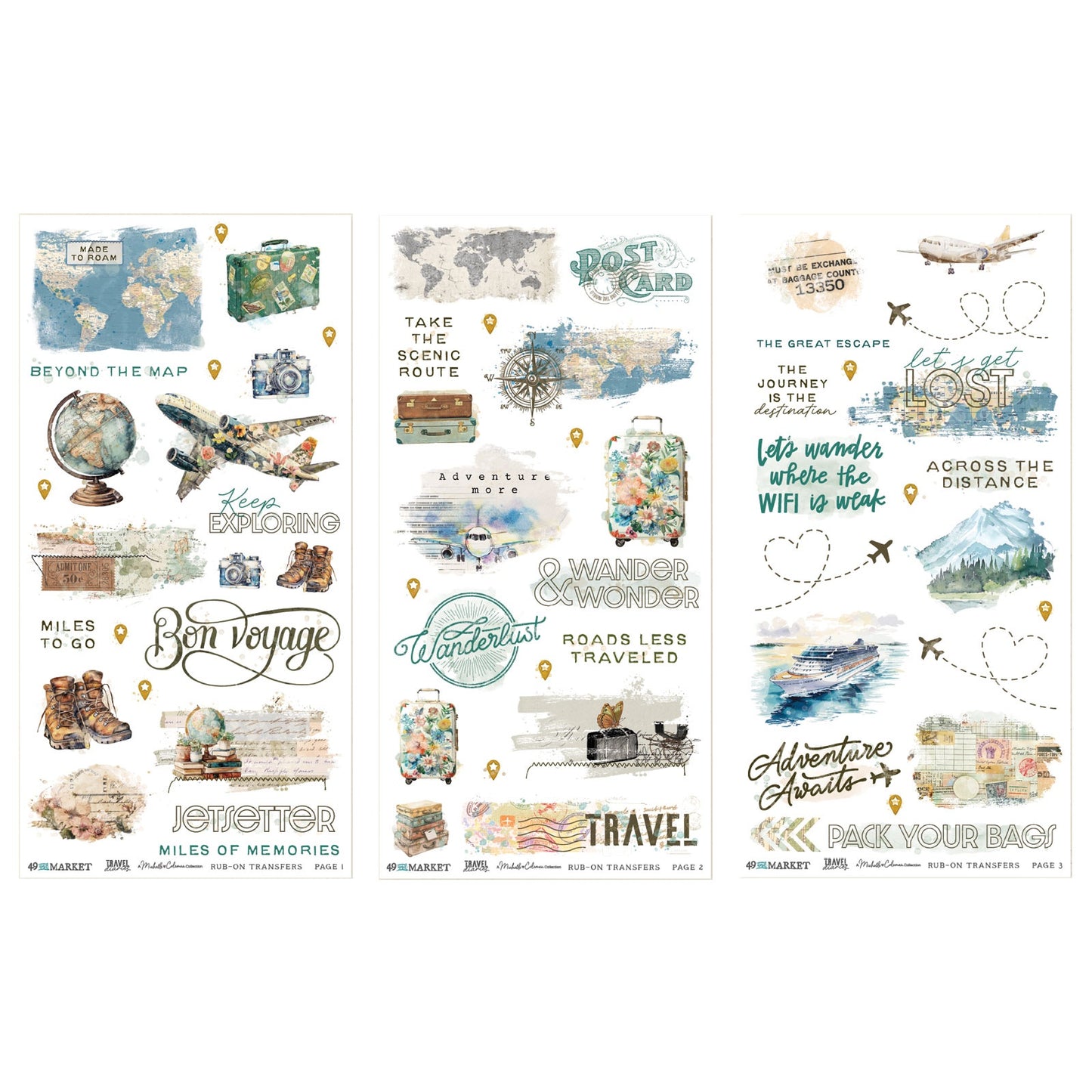49 And Market - Travel Diaries Collection - Blendable Rub-On Transfer Set 6"X12"