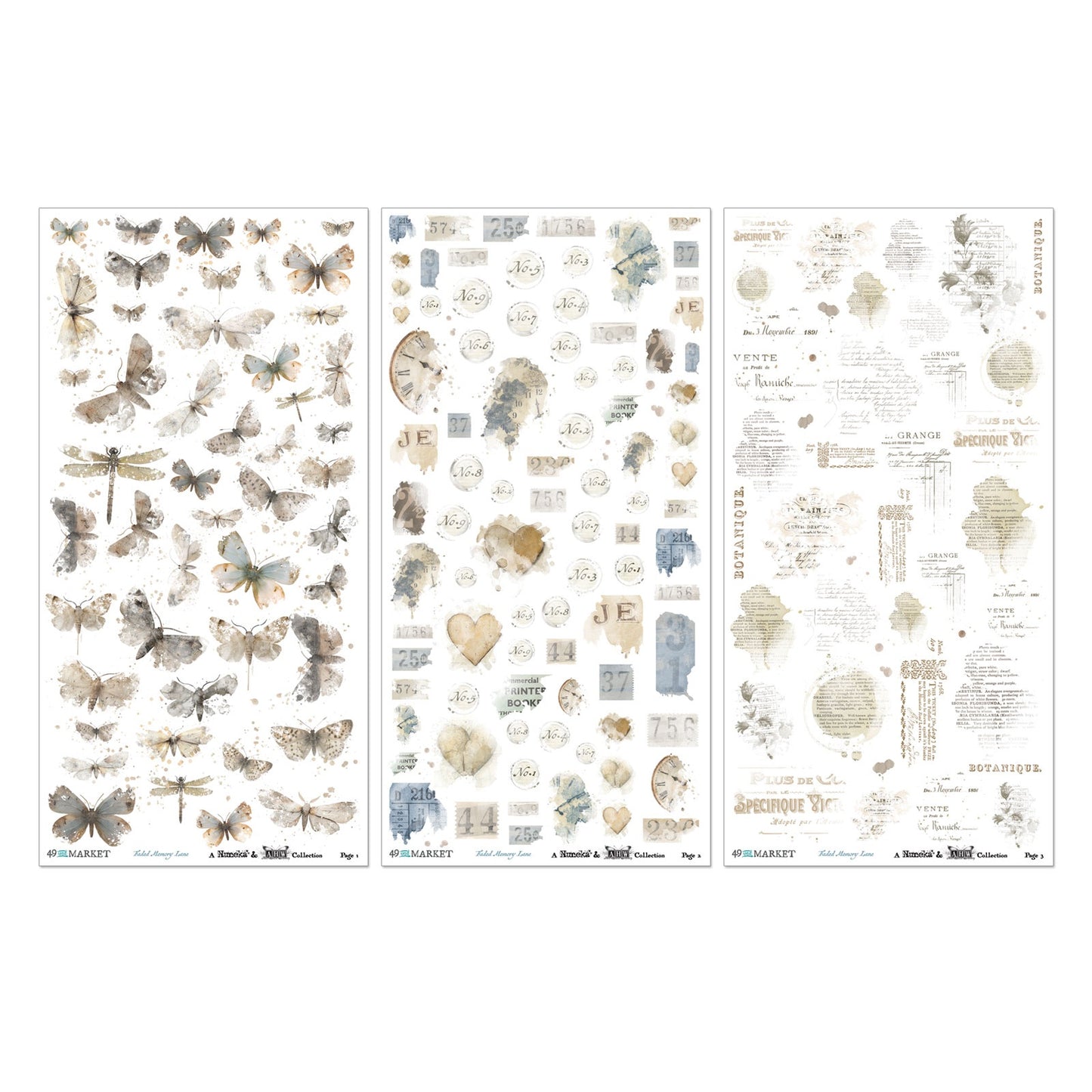 49 And Market - Faded Memory Lane Collection - 6 x 12 Blendable Rub-On Transfers