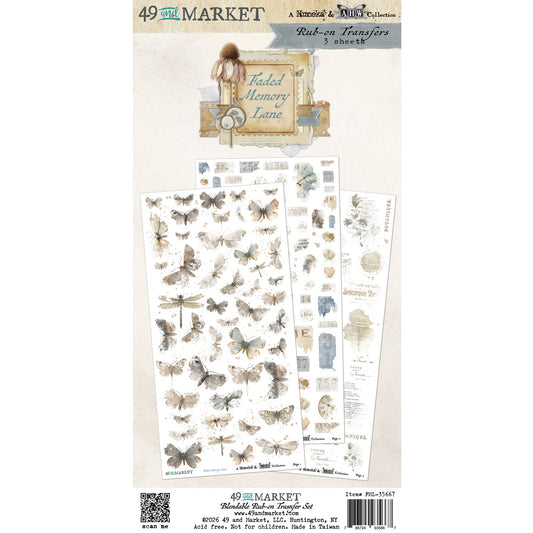 49 And Market - Faded Memory Lane Collection - 6 x 12 Blendable Rub-On Transfers