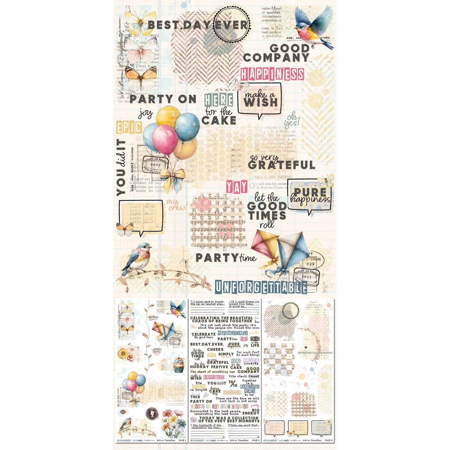 49 and Market - Glimmer And Glee Collection - Blendable Rub-On Transfer Set