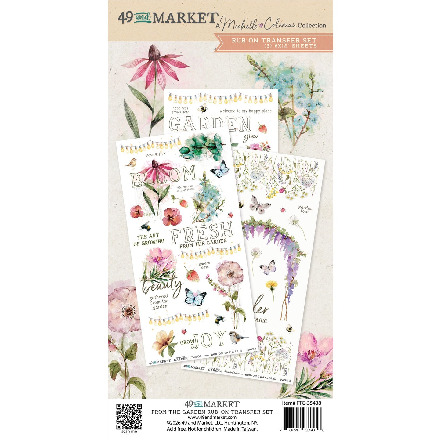 49 And Market - From The Garden Collection - 6 x 12 Blendable Rub-On Transfers