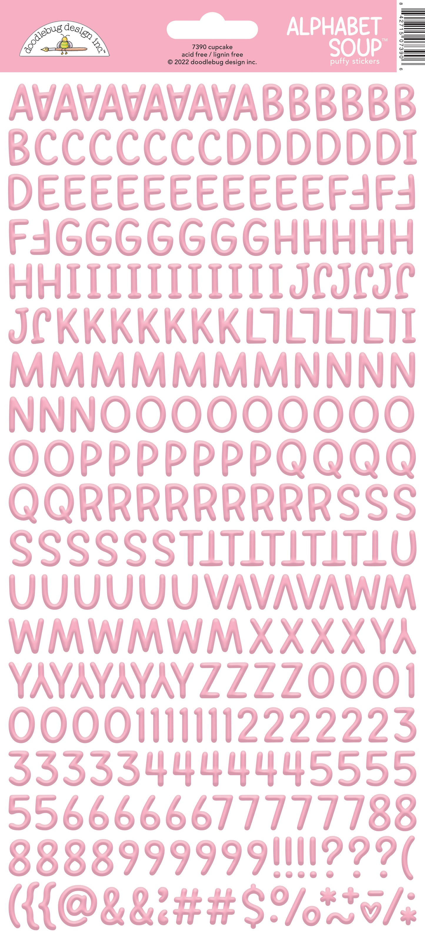 Pink letter and number stickers on a white background