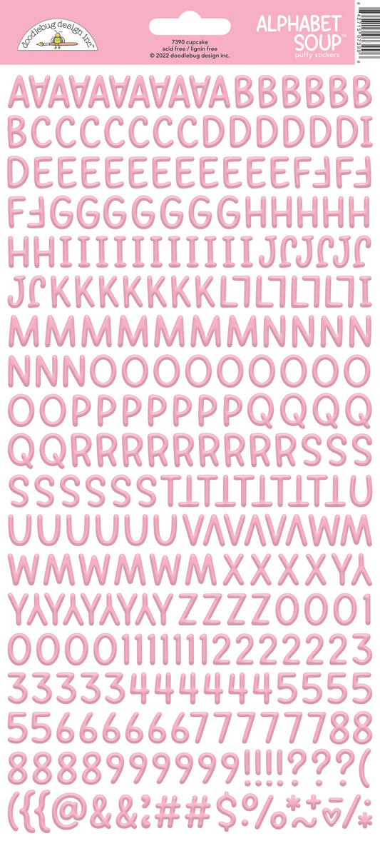 Pink letter and number stickers on a white background