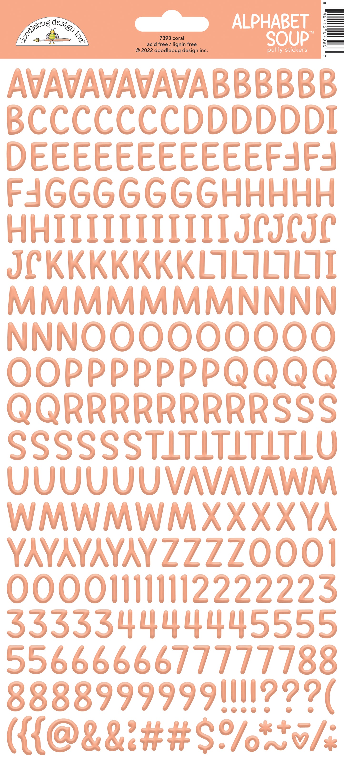 Alphabet soup letter stickers in coral