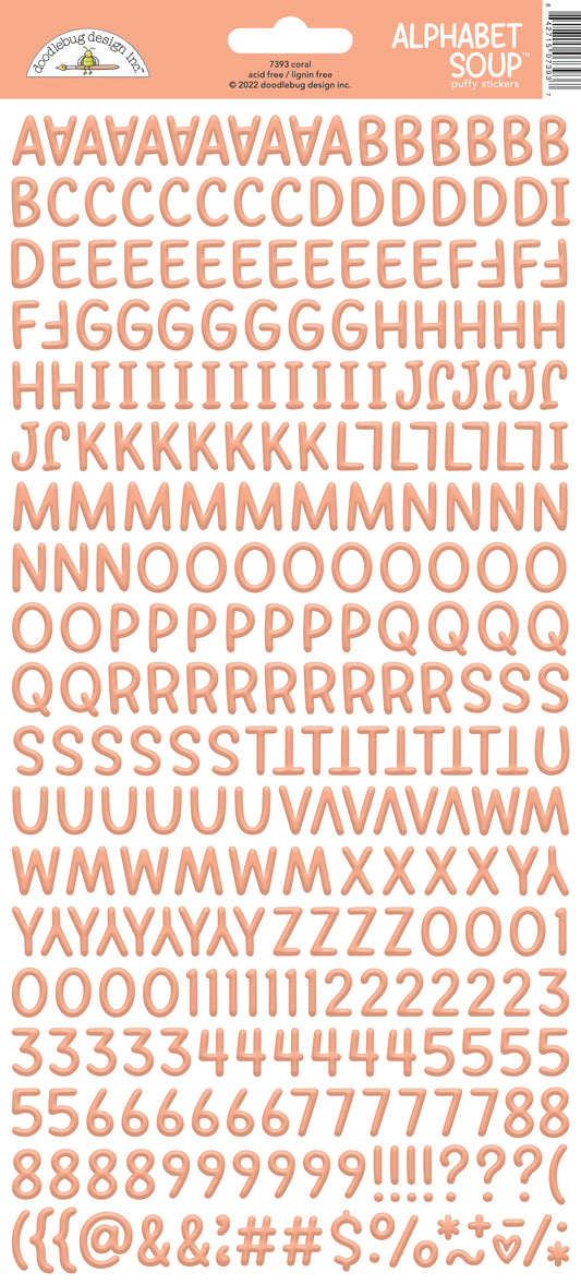 Alphabet soup letter stickers in coral
