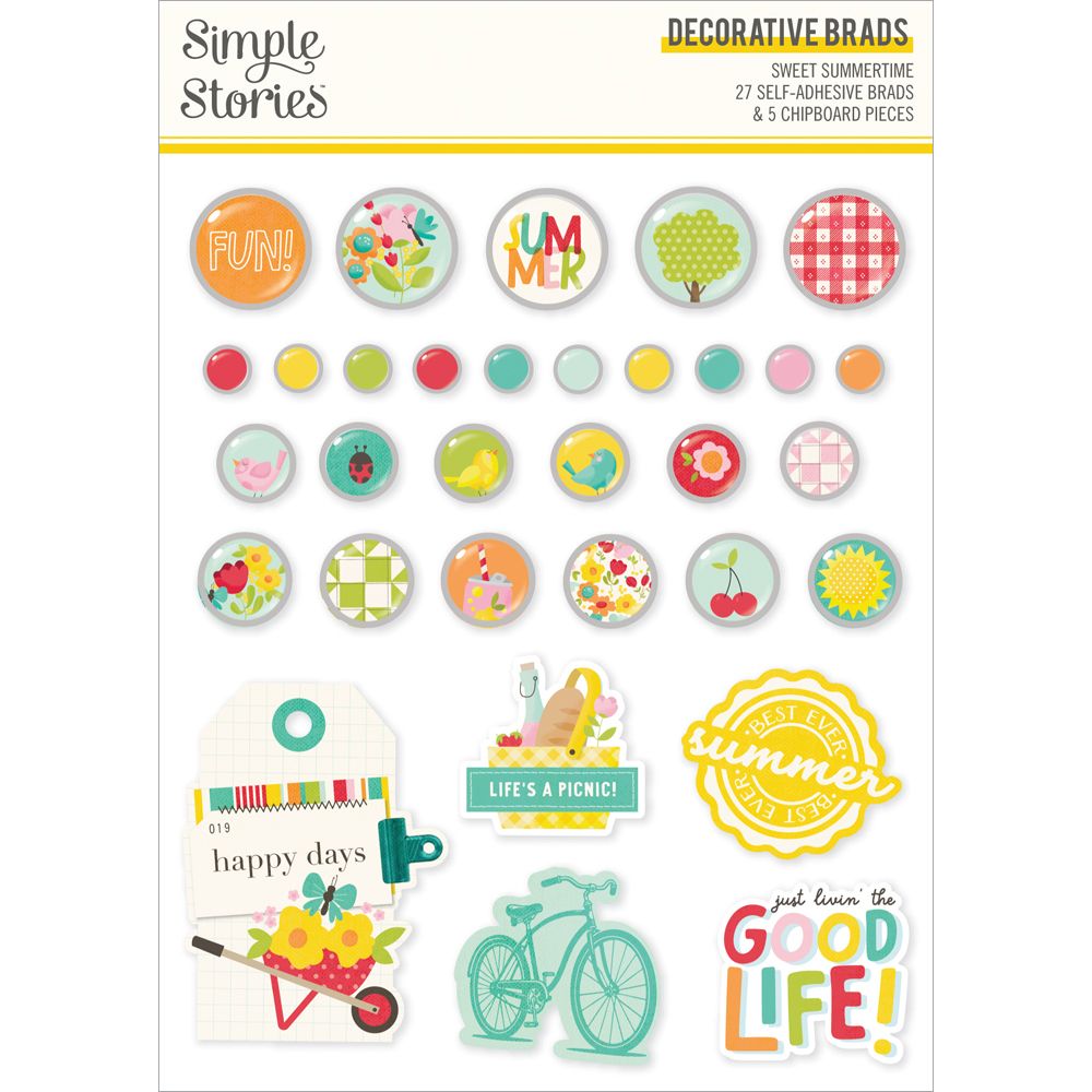 Simple Stories - Sweet Summertime Collection - Self Adhesive Decorative Brads